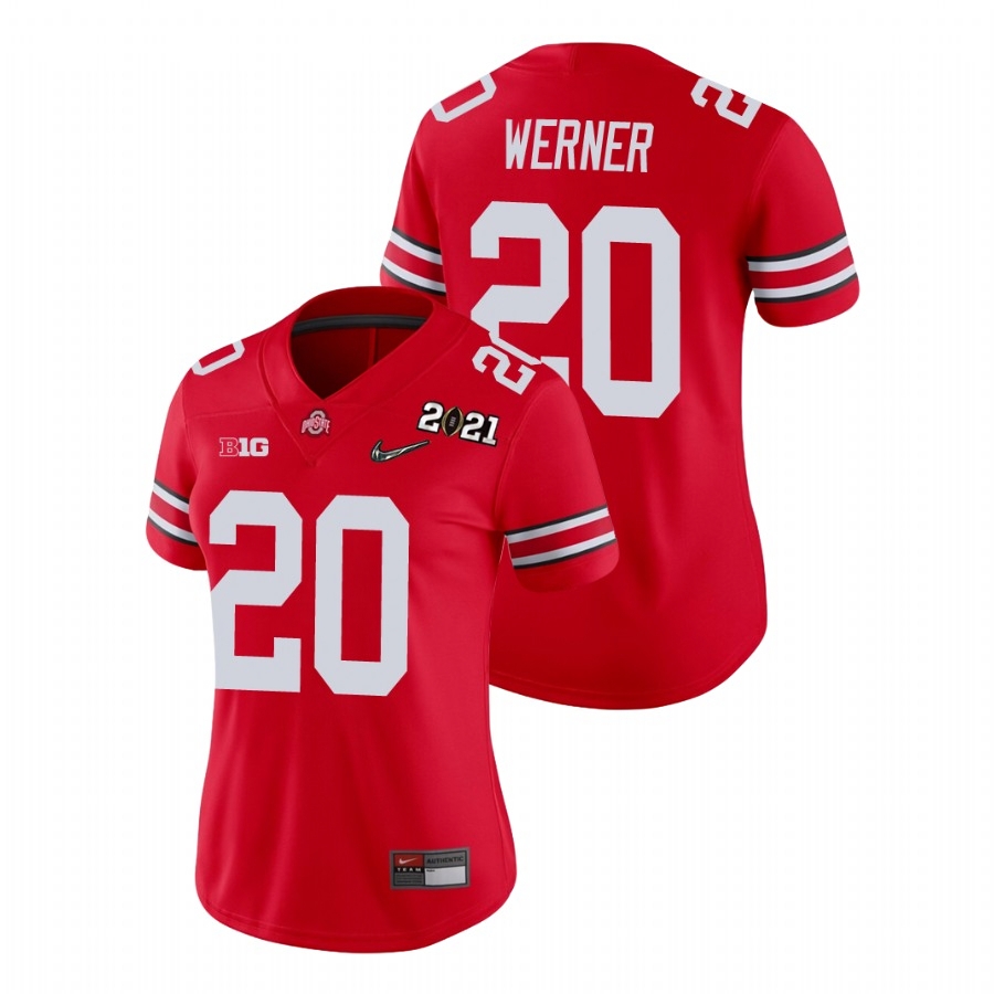 Ohio State Buckeyes Women's NCAA Pete Werner #20 Scarlet Champions 2021 National College Football Jersey NLL6349TB